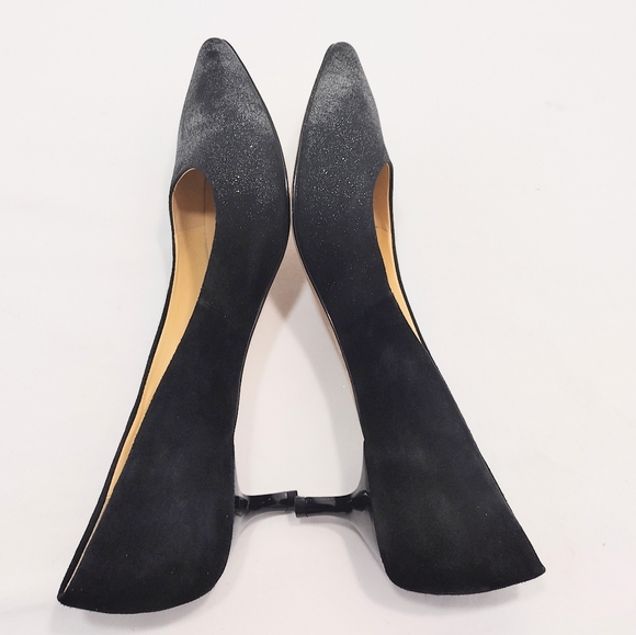Sesto Meucci Binny Black Suede Flash Glitter Kitten Heel Slip-On Pumps - Picture 2 of 13